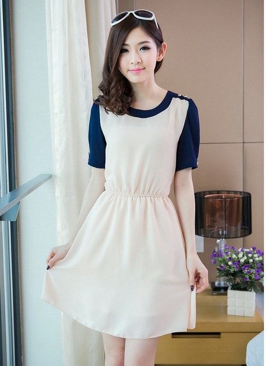 Dress DS3593 Beige