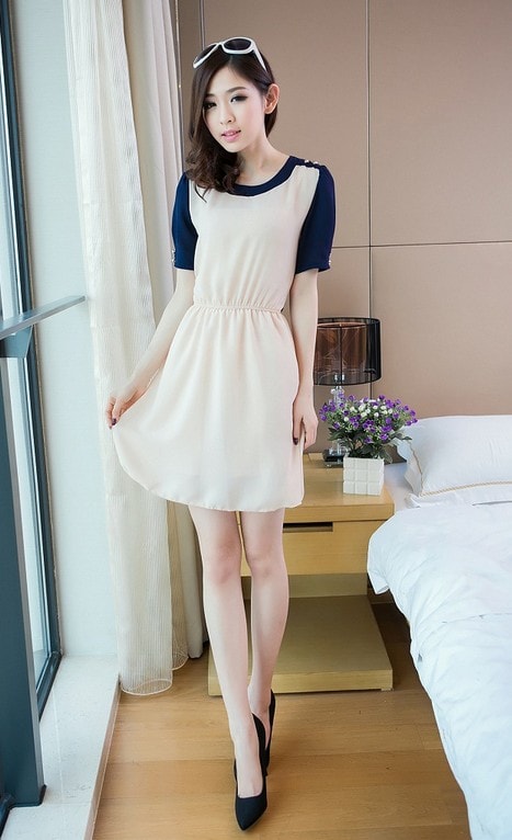 Dress DS3593 Beige