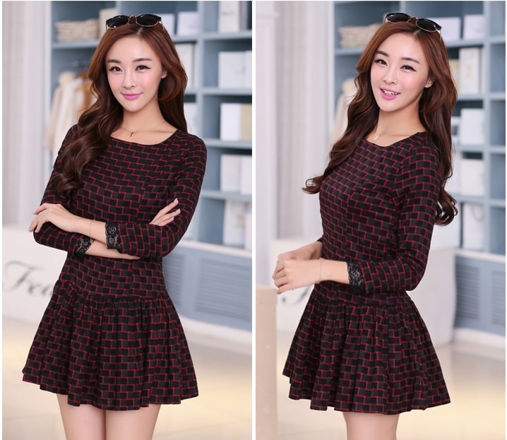 Dress DS3710 Burgundy Red