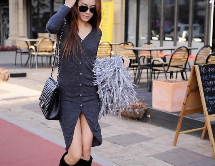 Long Dress DS3738 Dark Grey