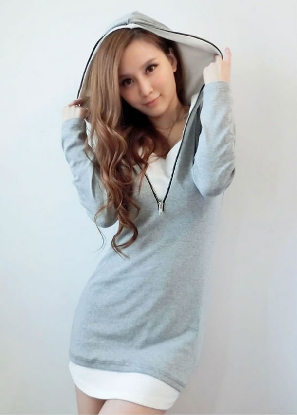 Hoodie Dress DS3827 Gray