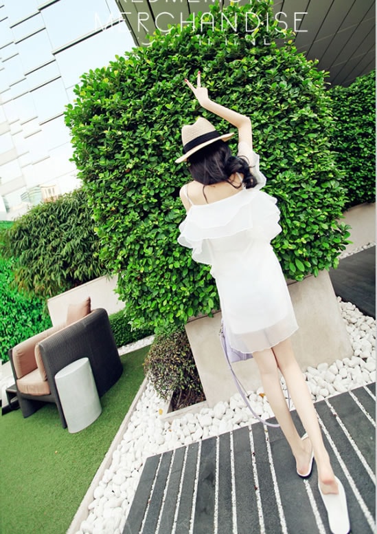 Organza Flounced Dress DS3847 White