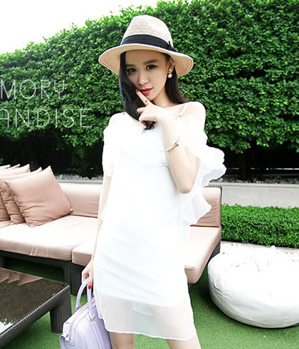 Organza Flounced Dress DS3847 White