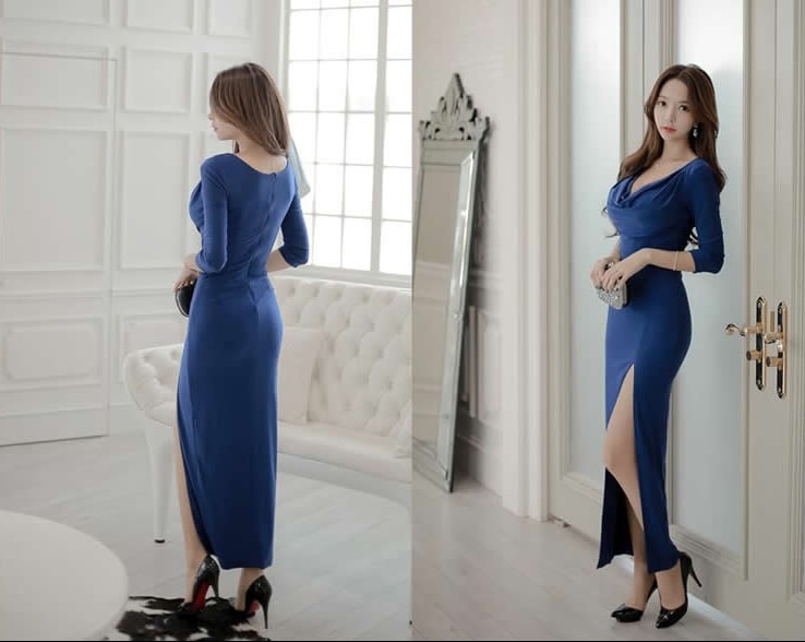 Silk Long Dress DS3880 Blue