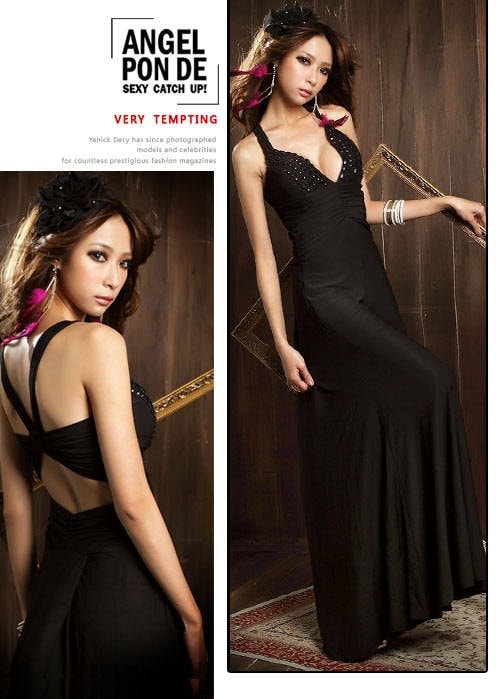 Silk Long Dress DS3885 Black