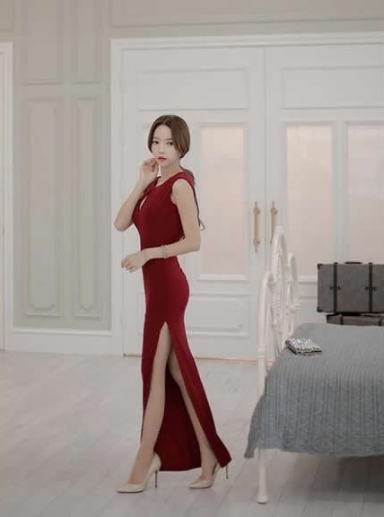 Silk Long Dress DS3886 Burgundy