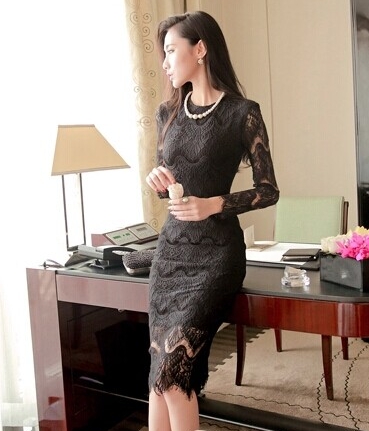 Lace Long Dress DS3921 Black