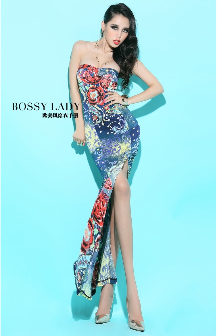 Silk Long Dress DS3922 Blue