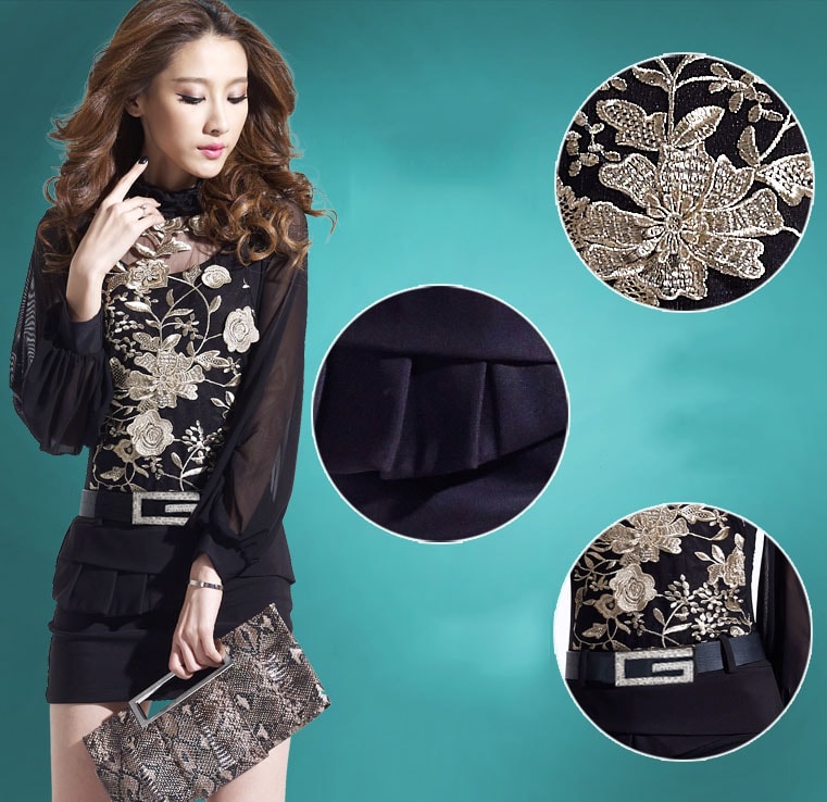 Embroidered Dress DS3949 Black