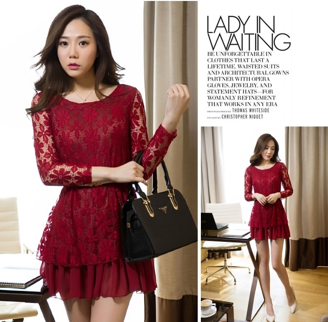 Lace Dress DS4025 Burgundy Red