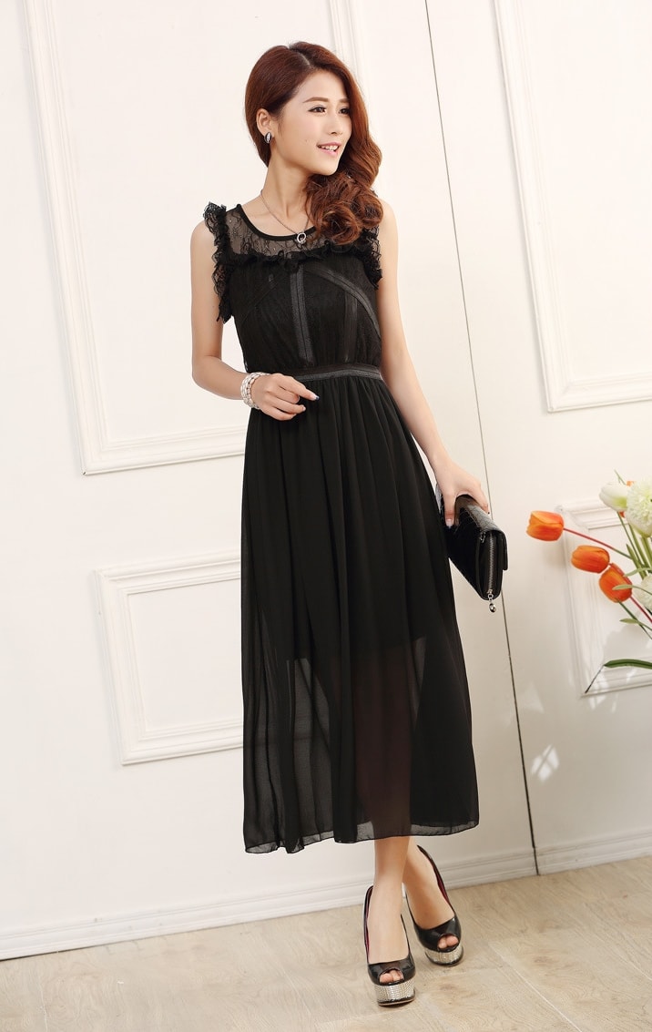 Chiffon Long Dress Import DS4095 Black