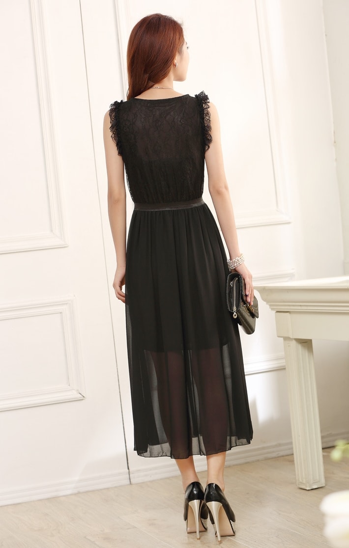 Chiffon Long Dress Import DS4095 Black