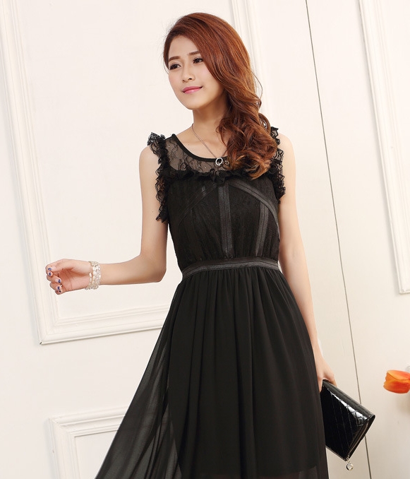 Chiffon Long Dress Import DS4095 Black