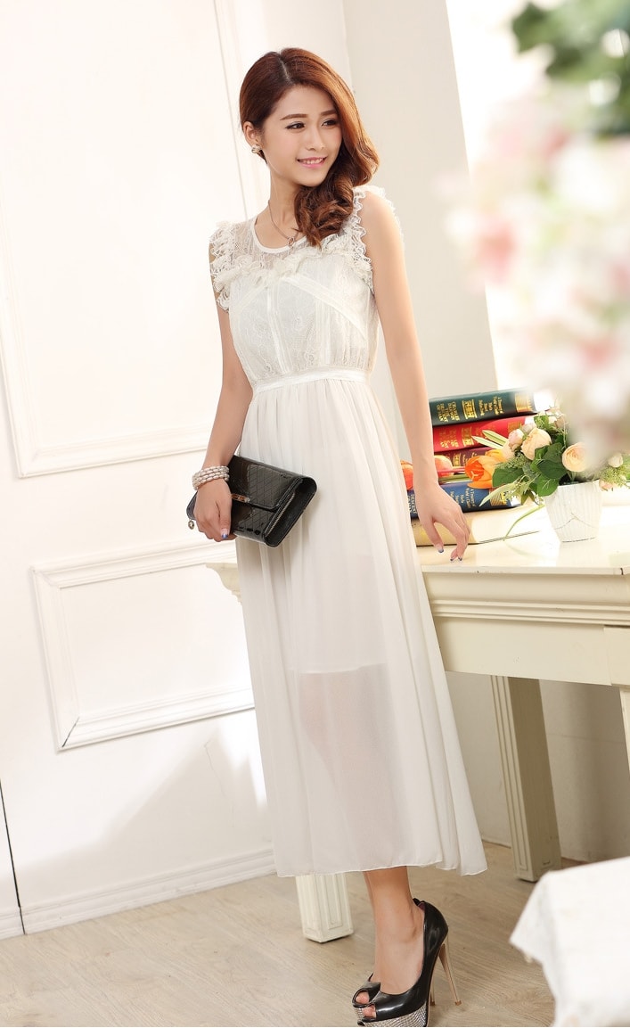 Chiffon Long Dress Import DS4096 White