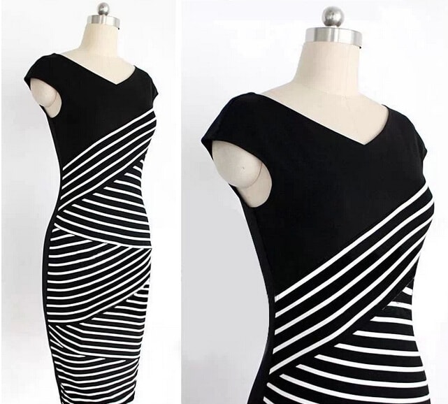 Stripe V-Neck Dress DS4100 Black