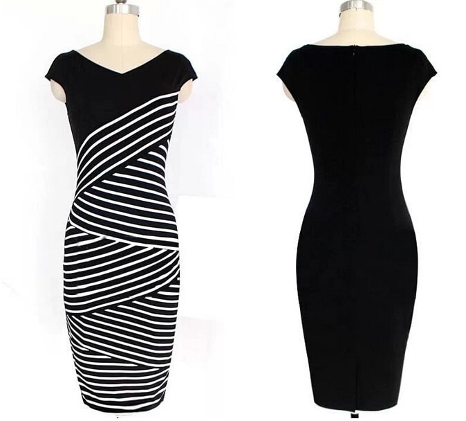 Stripe V-Neck Dress DS4100 Black