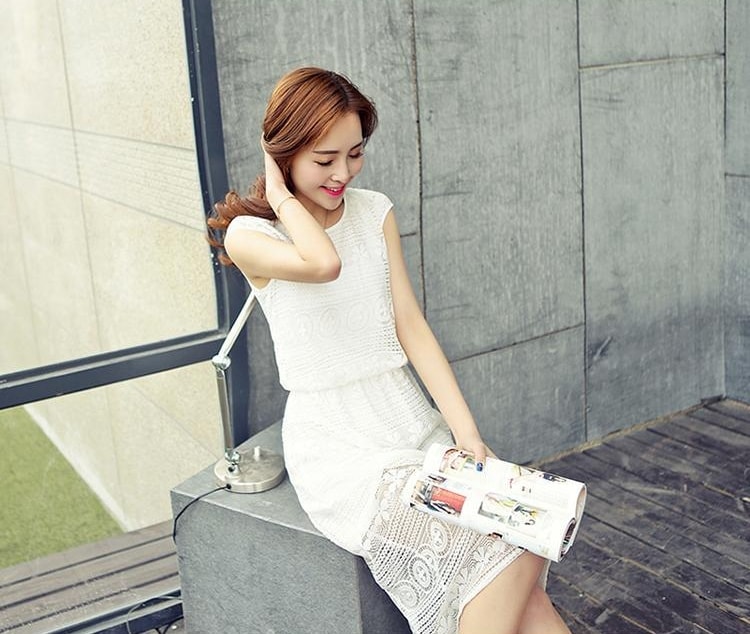 Premium Korea Long Dress DS4124 White