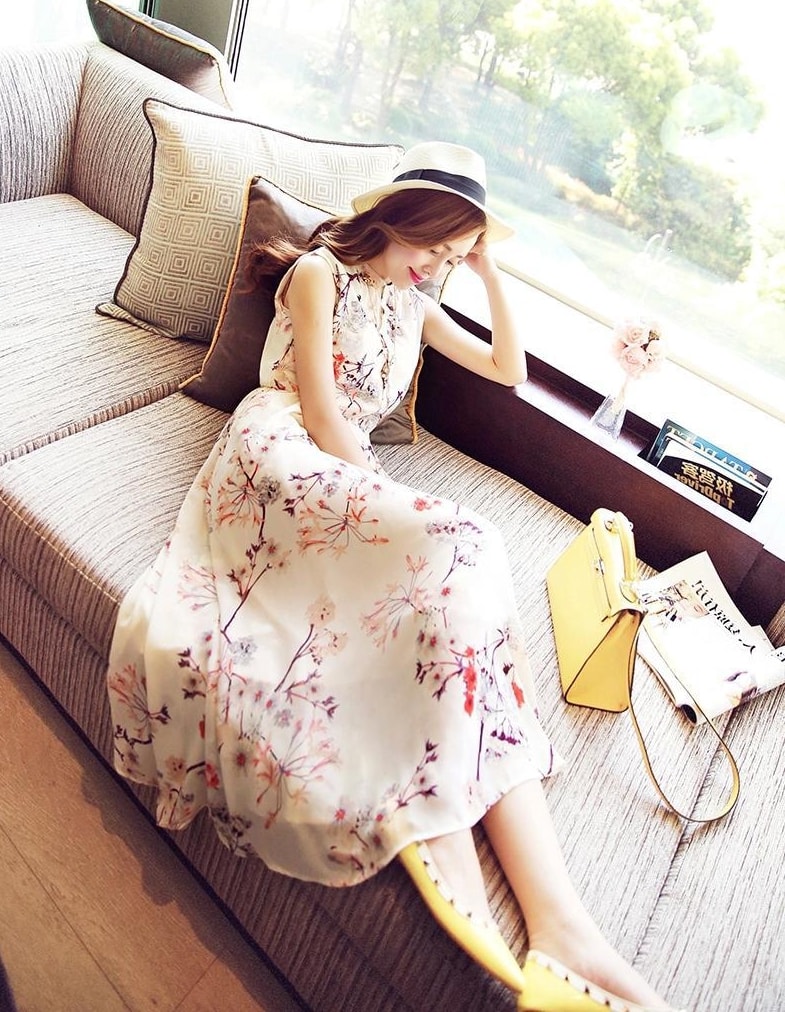 Long Dress Chiffon Import DS4125 Beige