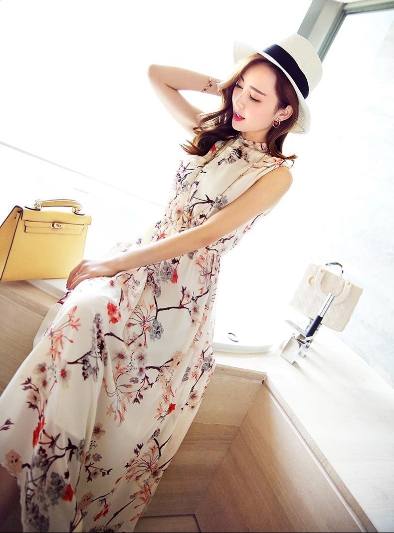 Long Dress Chiffon Import DS4125 Beige