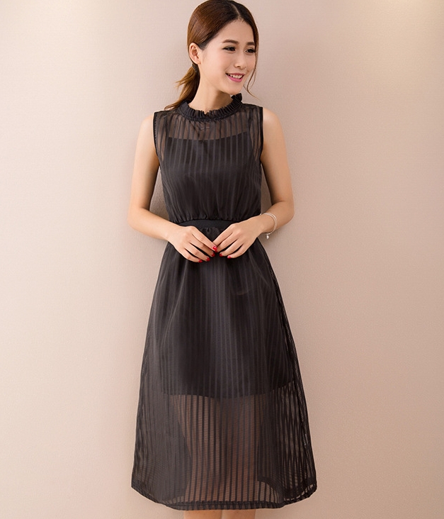 Organza Long Dress Import DS4135 Black