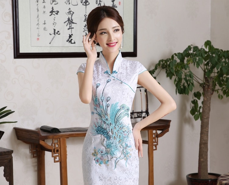 Jacquard Cheongsam Import DS4161 White