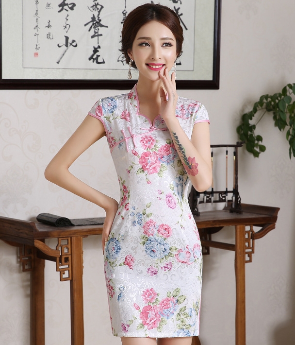 Jacquard Cheongsam Import DS4162 White