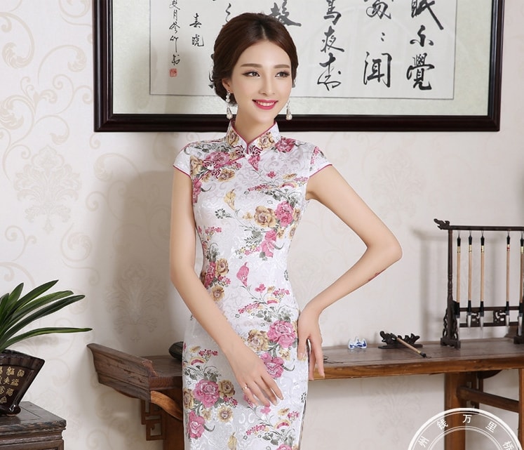 Jacquard Cheongsam Import DS4163 White