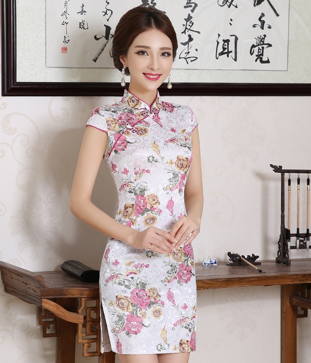 Jacquard Cheongsam Import DS4163 White