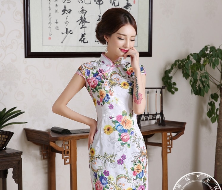 Jacquard Cheongsam Import DS4164 White