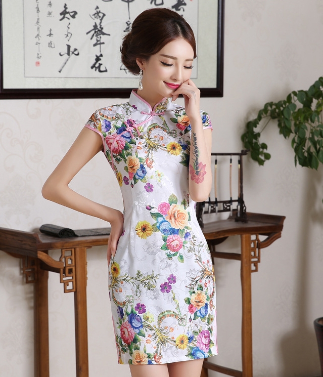 Jacquard Cheongsam Import DS4164 White