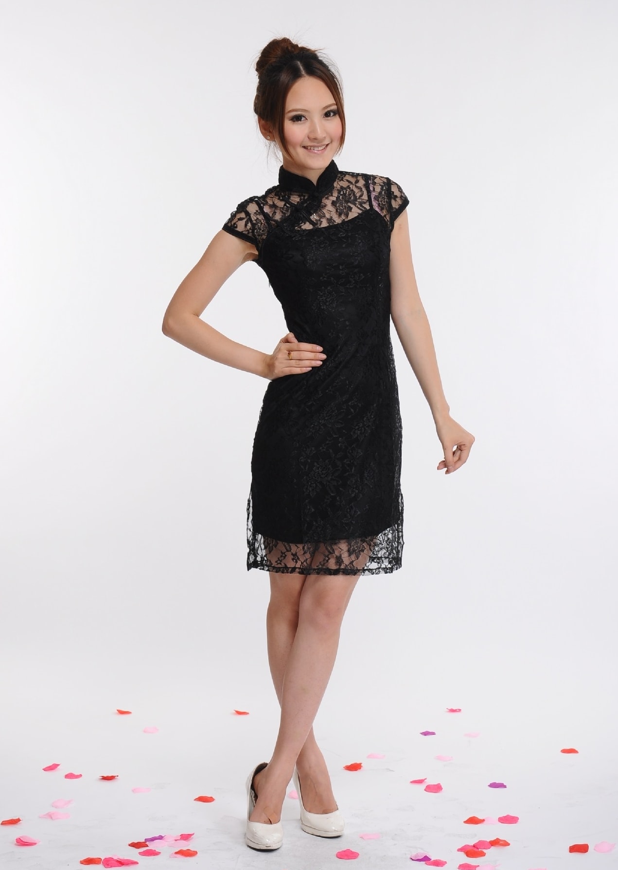 Lace Cheongsam Dress DS4174 Black