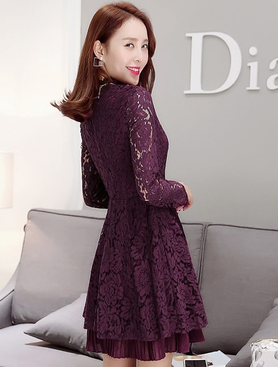 Premium Korea Lace Dress DS4177 Purple