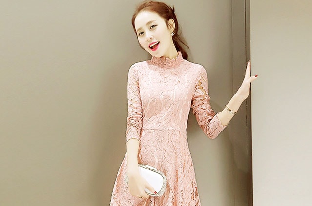 Premium Korea Lace Dress DS4178 Pink