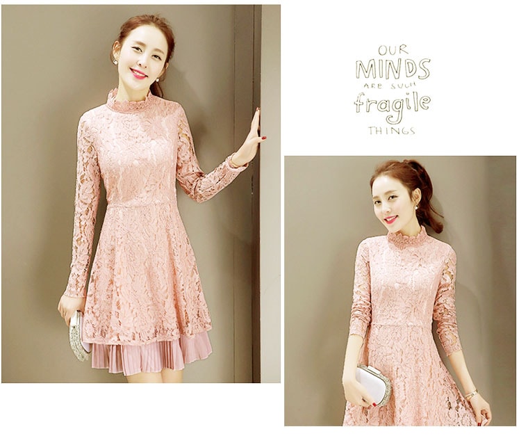 Premium Korea Lace Dress DS4178 Pink