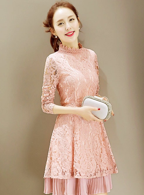 Premium Korea Lace Dress DS4178 Pink