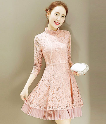 Premium Korea Lace Dress DS4178 Pink