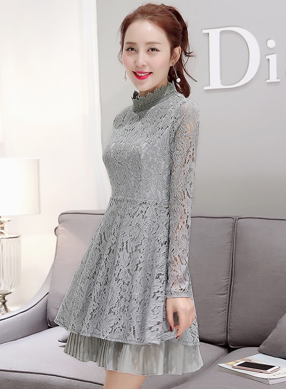 Premium Korea Lace Dress DS4179 Gray