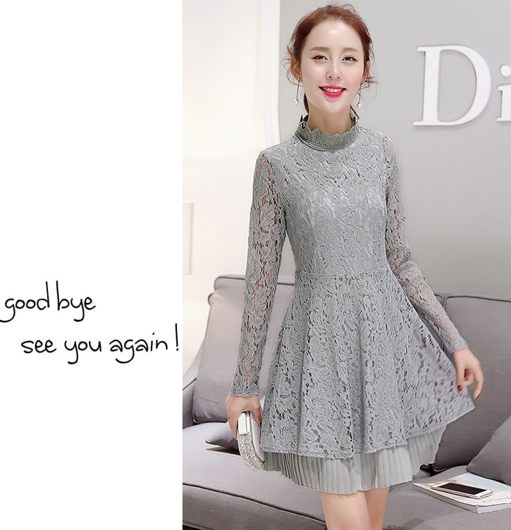 Premium Korea Lace Dress DS4179 Gray