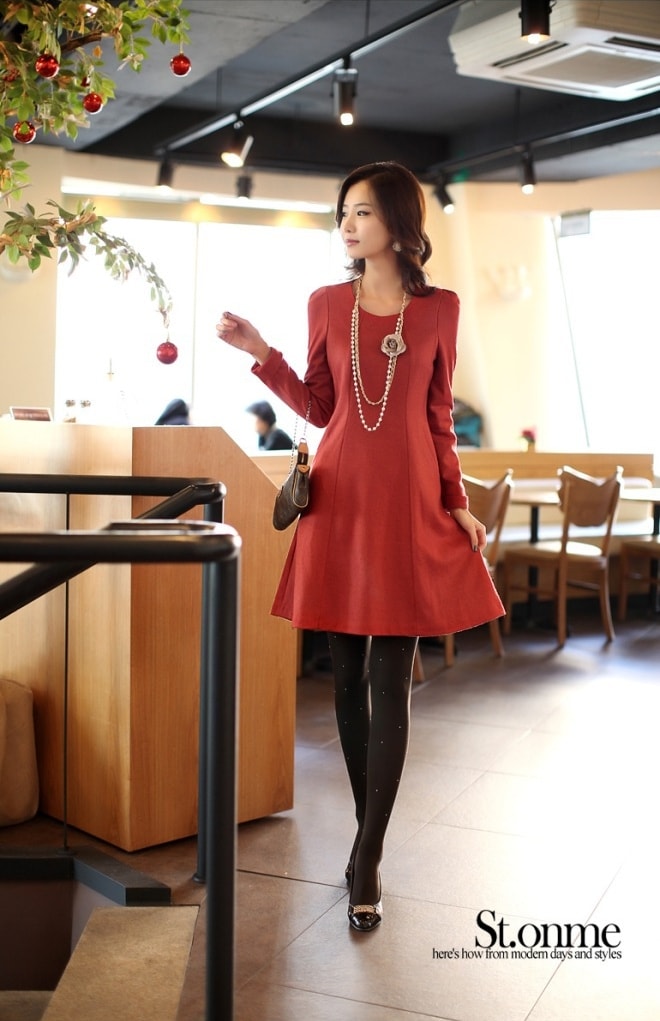 Premium korea Long Sleeve Dress DS4188 Red