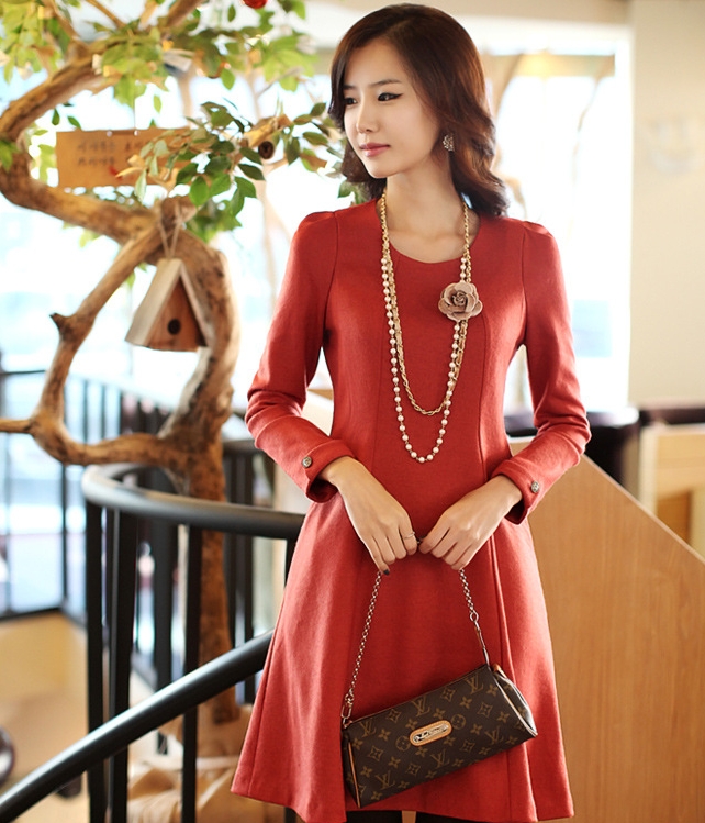 Premium korea Long Sleeve Dress DS4188 Red