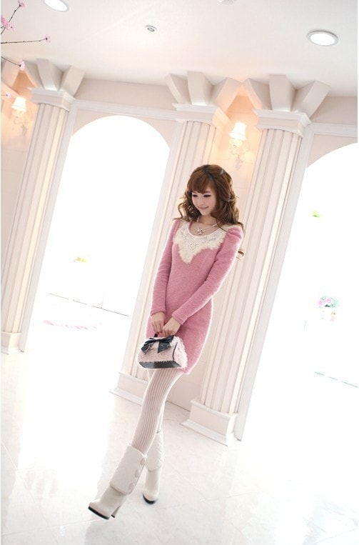 Cute Korea Long Sleeve Dress DS4192 Pink