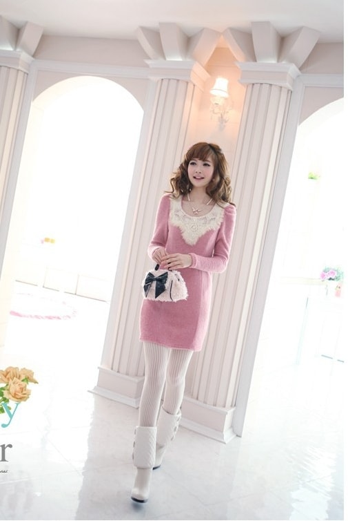 Cute Korea Long Sleeve Dress DS4192 Pink