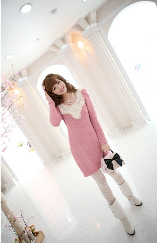 Cute Korea Long Sleeve Dress DS4192 Pink