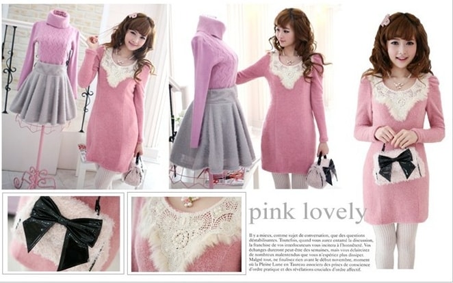 Cute Korea Long Sleeve Dress DS4192 Pink