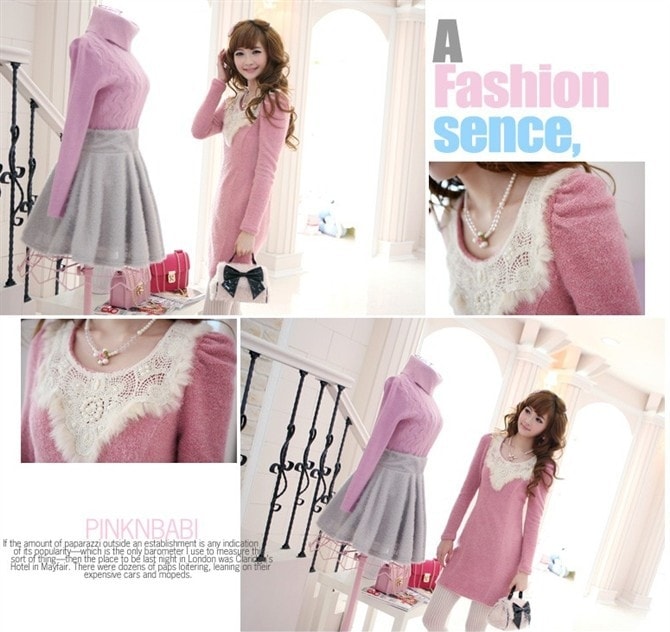 Cute Korea Long Sleeve Dress DS4192 Pink