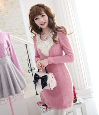 Cute Korea Long Sleeve Dress DS4192 Pink