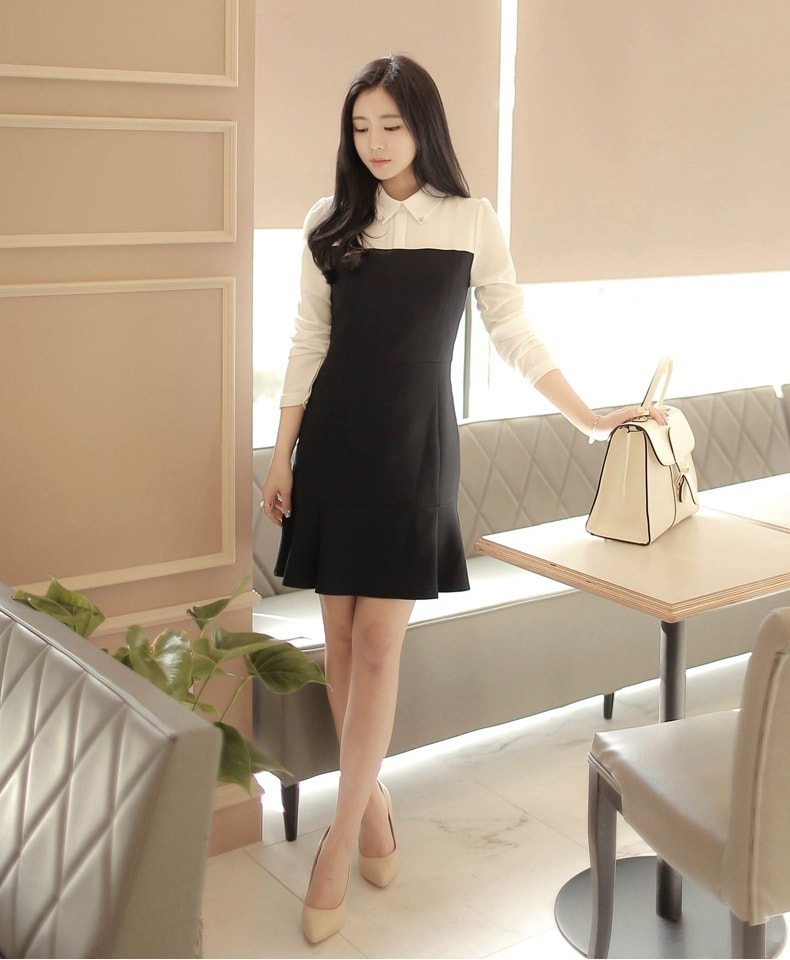 Korea Cute Collar Dress Import DS4198 Black