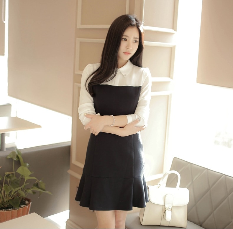 Korea Cute Collar Dress Import DS4198 Black