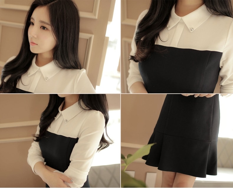 Korea Cute Collar Dress Import DS4198 Black