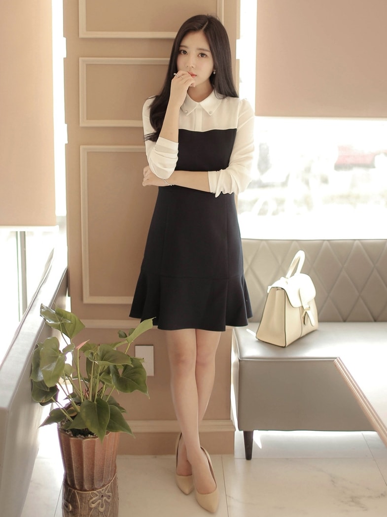 Korea Cute Collar Dress Import DS4198 Black